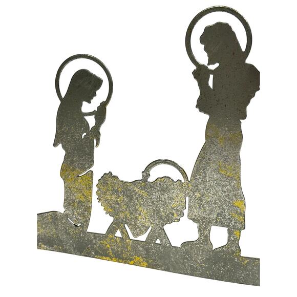 Curved Metal 22.5" Grey/Gold Flecks Die-Cut Christmas Nativity Scene - Picture 6 of 6